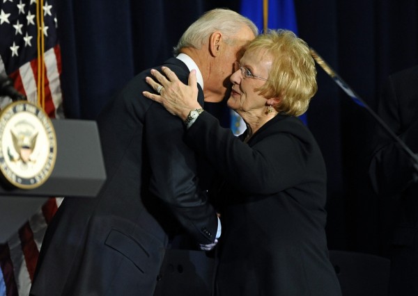 Vice President Joe Biden hugs Newtown, Conn. First Selectwoman Pat Llodra after speaking at a gun violence conference in Danbury, Conn., Thursday, Feb. 21, 2013. The conference, held near  Newtown, Conn. where 26 lives were lost in the Sandy Hook Elementary School shooting, was organized by members of the state's congressional delegation is to push President Barack Obama's gun control proposals. (AP Photo/Jessica Hill)