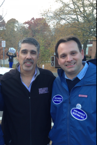 Howard Stern sidekick Gary Dell'Abate stumps for Democratic Selectman Drew Marzullo at North Mianus School in Greenwich on Tuesday, Nov. 5, 2013. Contributed photo. 