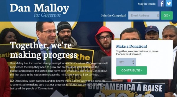 A screen capture from the re-election campaign website of Gov. Dannel P. Malloy taken Friday, March 28, 2014.