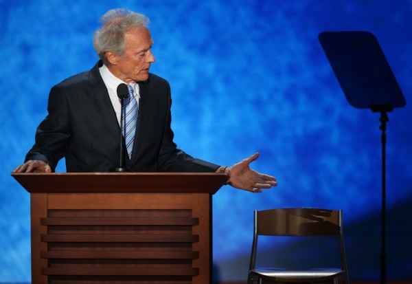 Clint Eastwood speaks to an empty chair representing President Barack Obama during the Republican National Convention at the Tampa Bay Times Forum in Tampa, Fla., Aug. 30, 2012. 