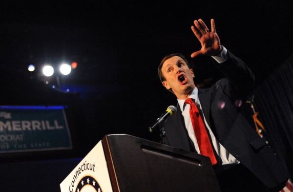 U.S. Sen. Chris Murphy speaks during the Democratic Election Night gathering at the Society Room in downtown Hartford, Conn. Tuesday, Nov. 4, 2014.