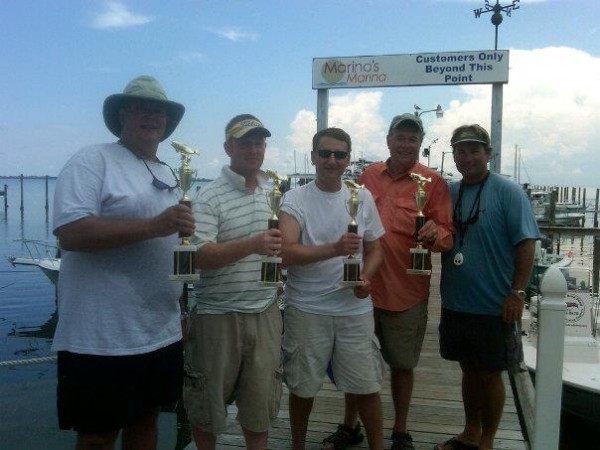 Jerry Labriola Jr., center, chairman of the Connecticut Republicans, seen in this August 2011 contributed photo following a fishing junket paid for by Direct Mail Systems, the Clearwater, Fla., firm under investigation for paying kickbacks. 
