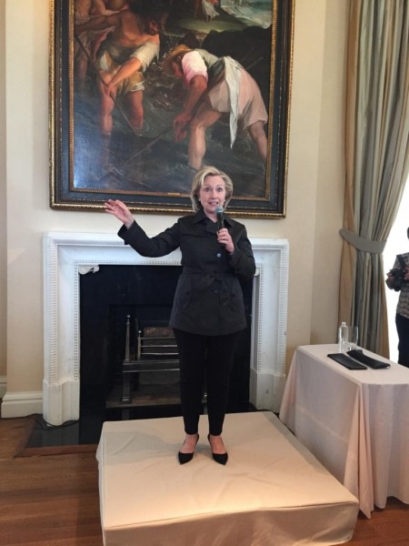 Hillary Clinton gestures during a Greenwich fundraising reception for her presidential campaign Friday, June 5, 2015. Contributed photo. 