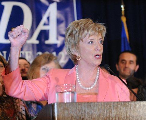Republican Linda McMahon of Greenwich celebrates her U.S. Senate primary election victory over opponent Christopher Shays at the Hilton Stamford Hotel, Tuesday night, Aug. 14, 2012.